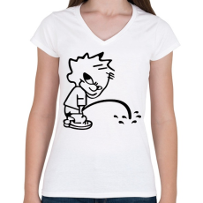 PRINTFASHION pee boy - Női V-nyakú póló - Fehér