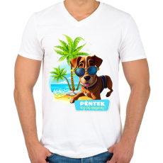 PRINTFASHION Péntek az én napom! - Vicces kutyás póló minta - Férfi V-nyakú póló - Fehér