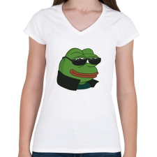 PRINTFASHION PepeCool - Női V-nyakú póló - Fehér női póló