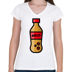 PRINTFASHION PEPSZI - Női V-nyakú póló - Fehér