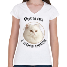 PRINTFASHION Perzsa cica - Legjobb barát - Női V-nyakú póló - Fehér