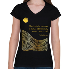 PRINTFASHION Petőfi Sándor - Föltámadott a tenger - Női V-nyakú póló - Fekete női póló