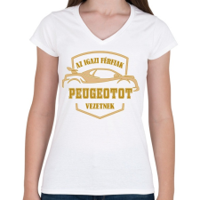 PRINTFASHION Peugeot sofőr - Női V-nyakú póló - Fehér női póló