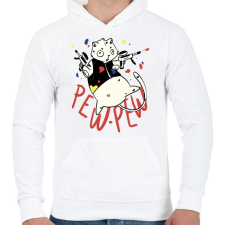 PRINTFASHION Pew pew cat - Férfi kapucnis pulóver - Fehér férfi pulóver, kardigán
