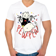 PRINTFASHION Pew pew cat - Férfi V-nyakú póló - Fehér férfi póló