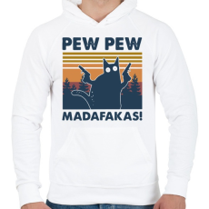PRINTFASHION Pew Pew Madafakas cica - Férfi kapucnis pulóver - Fehér