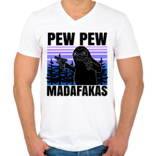 PRINTFASHION Pew Pew Madafakas lajhár - Férfi V-nyakú póló - Fehér férfi póló