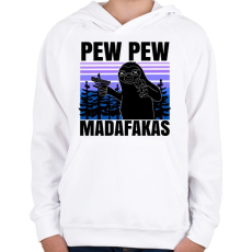PRINTFASHION Pew Pew Madafakas lajhár - Gyerek kapucnis pulóver - Fehér
