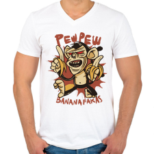 PRINTFASHION Pew pew majom bananafakas - Férfi V-nyakú póló - Fehér férfi póló