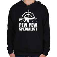 PRINTFASHION Pew pew speciaist - Gyerek kapucnis pulóver - Fekete gyerek pulóver, kardigán