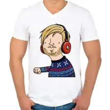 PRINTFASHION pewdiepie - Férfi V-nyakú póló - Fehér férfi póló