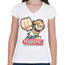 PRINTFASHION Pewdiepie - Női V-nyakú póló - Fehér női póló