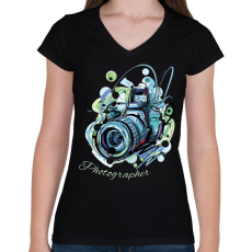 PRINTFASHION photographer - Női V-nyakú póló - Fekete