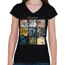 PRINTFASHION Picasso - részletek - Női V-nyakú póló - Fekete