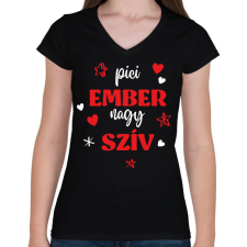 PRINTFASHION Pici ember, nagy szív - Női V-nyakú póló - Fekete női póló