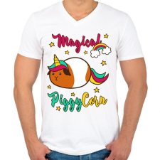 PRINTFASHION PiggyCorn - Férfi V-nyakú póló - Fehér férfi póló