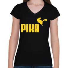PRINTFASHION PIKA - Női V-nyakú póló - Fekete