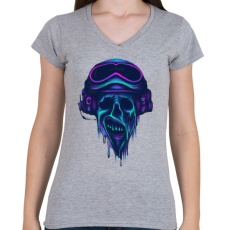PRINTFASHION Pilóta zombi - Női V-nyakú póló - Sport szürke