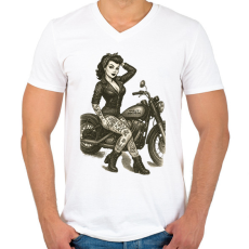 PRINTFASHION Pin up - Férfi V-nyakú póló - Fehér