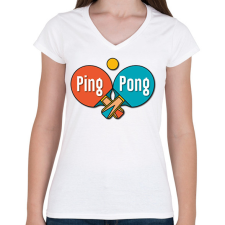PRINTFASHION Ping Pong - Ütők, labda - Női V-nyakú póló - Fehér női póló