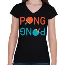 PRINTFASHION PingPong - Ütővel - Női V-nyakú póló - Fekete
