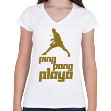 PRINTFASHION PingPongPlaya - Női V-nyakú póló - Fehér női póló