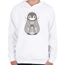 PRINTFASHION Pingvin család - Gyerek kapucnis pulóver - Fehér