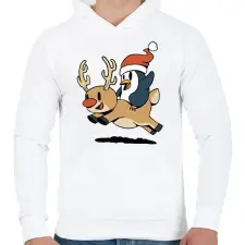 PRINTFASHION Pingvin és rénszarvas - Férfi kapucnis pulóver - Fehér férfi pulóver, kardigán