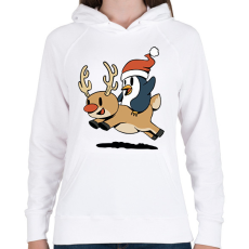 PRINTFASHION Pingvin és rénszarvas - Női kapucnis pulóver - Fehér