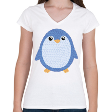 PRINTFASHION Pingvin - Női V-nyakú póló - Fehér