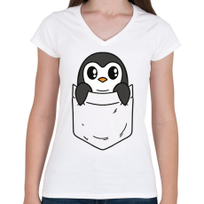 PRINTFASHION Pingvin zsebminta - Női V-nyakú póló - Fehér