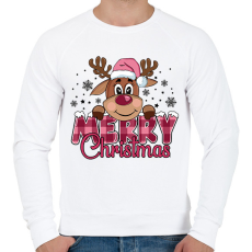 PRINTFASHION Pink rénszarvas - Férfi pulóver - Fehér