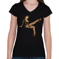 PRINTFASHION Pinup Army - Női V-nyakú póló - Fekete női póló