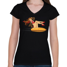 PRINTFASHION Pinup Bullet - Női V-nyakú póló - Fekete