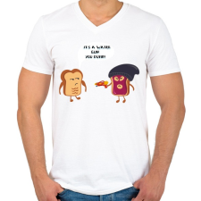 PRINTFASHION Pirítós fenyegetés - Férfi V-nyakú póló - Fehér férfi póló