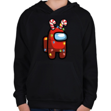 PRINTFASHION Piros among us karácsonyi égőkkel - Gyerek kapucnis pulóver - Fekete gyerek pulóver, kardigán