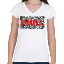PRINTFASHION Piros CHILL - Női V-nyakú póló - Fehér női póló