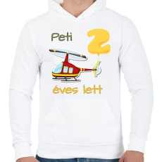 PRINTFASHION Piros helikopter - Névvel, számmal - Férfi kapucnis pulóver - Fehér