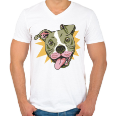 PRINTFASHION Pitbull - Férfi V-nyakú póló - Fehér