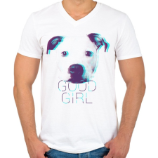 PRINTFASHION Pitbull - Good Girl - Férfi V-nyakú póló - Fehér férfi póló