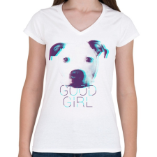 PRINTFASHION Pitbull - Good Girl - Női V-nyakú póló - Fehér női póló