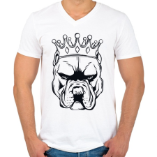 PRINTFASHION Pitbull király - Férfi V-nyakú póló - Fehér férfi póló