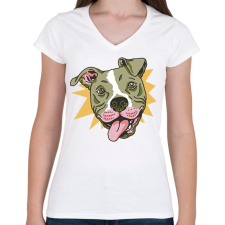 PRINTFASHION Pitbull - Női V-nyakú póló - Fehér női póló