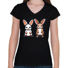 PRINTFASHION pixel nyuszik - Női V-nyakú póló - Fekete