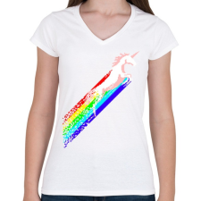 PRINTFASHION Pixel unicorn - Női V-nyakú póló - Fehér női póló
