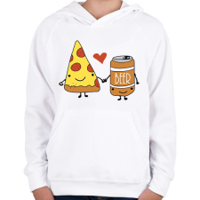 PRINTFASHION Pizza és sör - Gyerek kapucnis pulóver - Fehér gyerek pulóver, kardigán