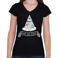 PRINTFASHION Pizza illuminati - Női V-nyakú póló - Fekete