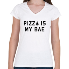PRINTFASHION Pizza is my Bae - Női V-nyakú póló - Fehér