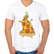 PRINTFASHION Pizza karácsonyfa - Férfi V-nyakú póló - Fehér férfi póló