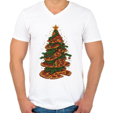 PRINTFASHION Pizza karácsonyfa - Férfi V-nyakú póló - Fehér
